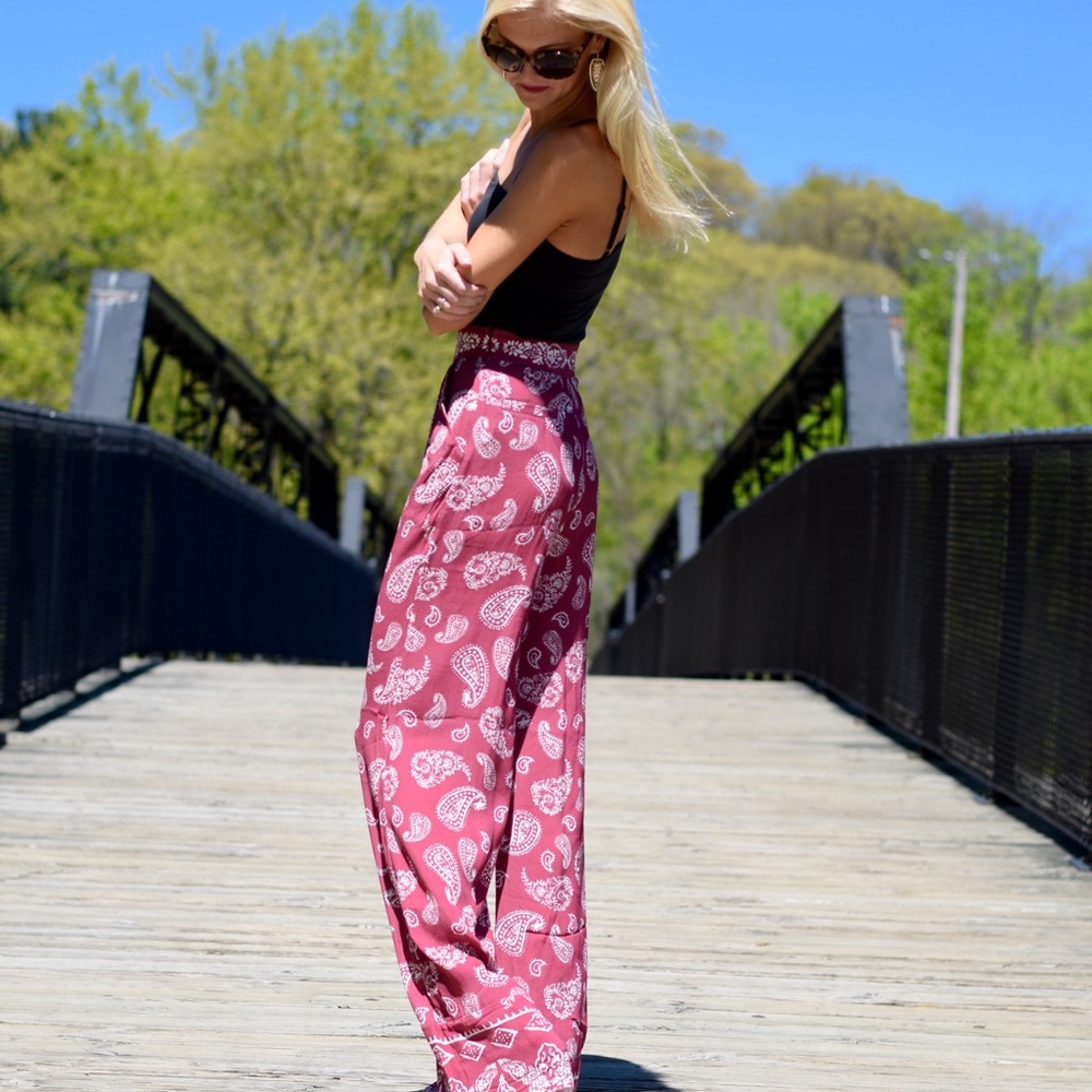 MAJORELLE Pink Paisley Wide-Leg Flare Pants - Picture 3 of 9